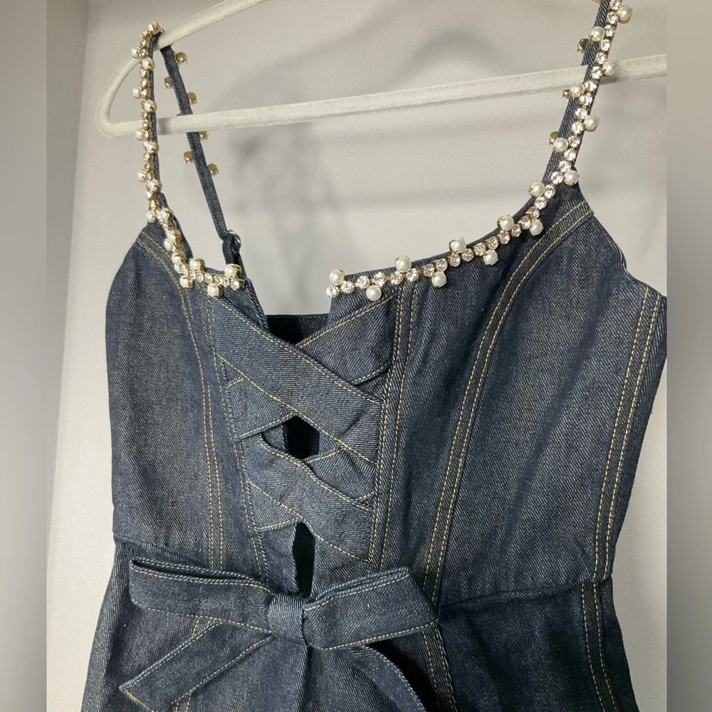 Area Crystal Pearl Corset Mini Dress - Picture 2 of 4